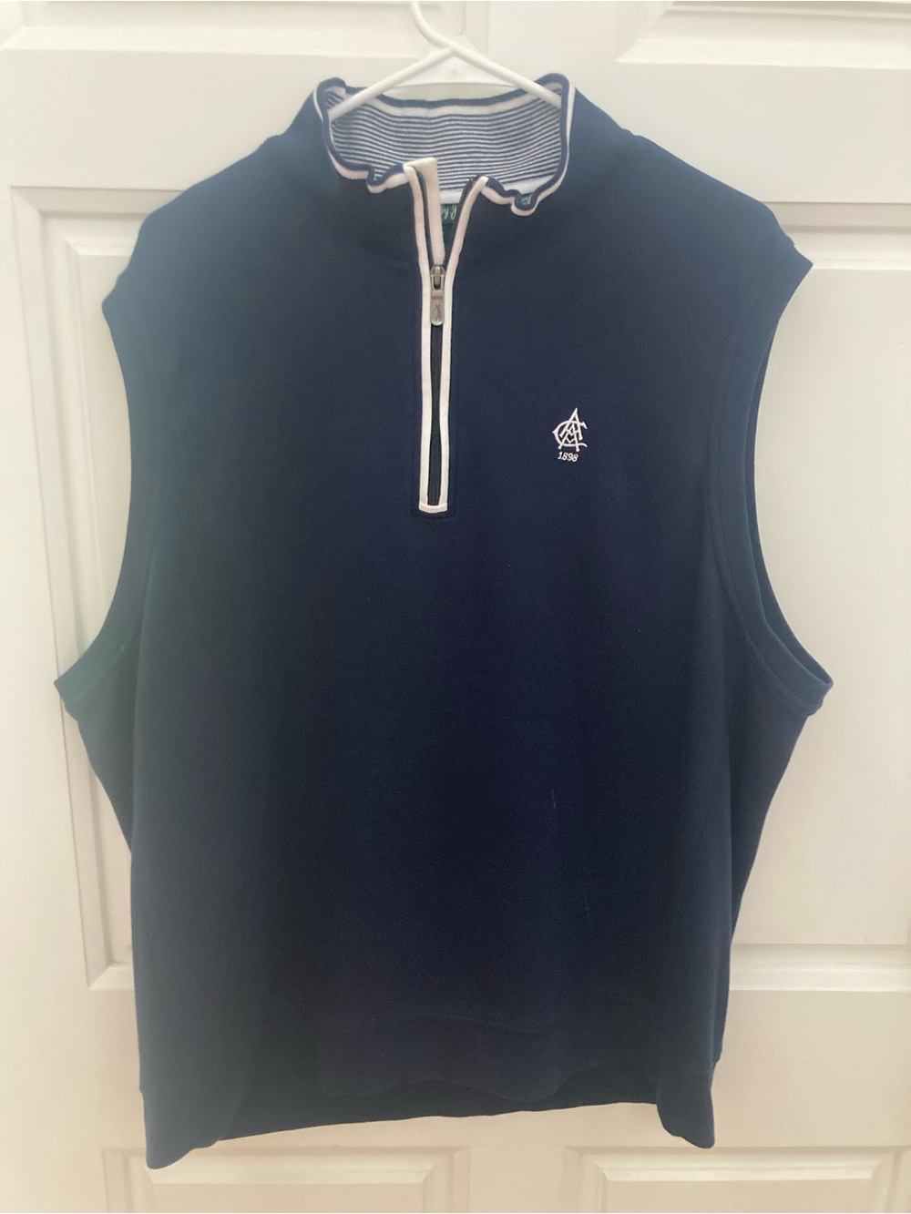 Bobby Jones Navy Atlanta Athletic Club Zip-Up Sleeveless Sweater with White Trim